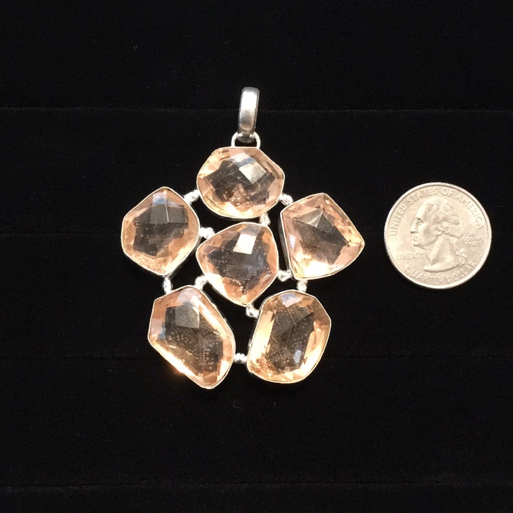 New Huge Peach Quartz silver pendant charm 32 gram